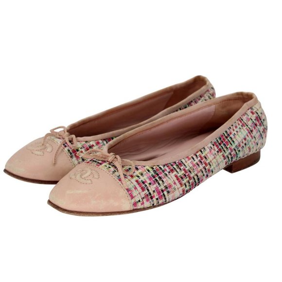 Chanel Ballet 38 Tweed and Leather Cap Toe Cc Flats CC-S0207P-C010 - Picture 4 of 11